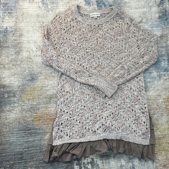 Knox Rose Sheer Knit‎ Tunic Sweater Ruffle Hem Academia Coquette Cottagecore L - Picture 2 of 15
